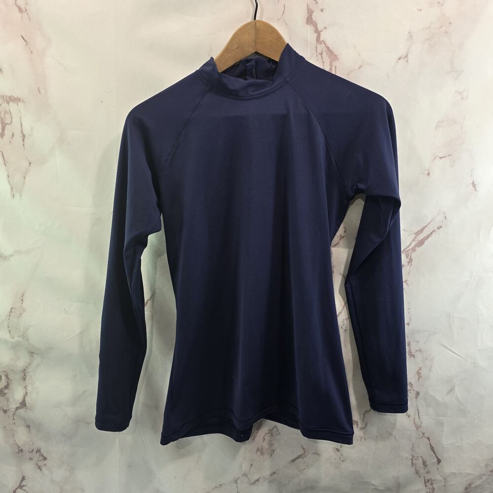 Athleta Shirt Womens Medium Navy Blue Rashguard Zip Long Sleeve Swim Sun